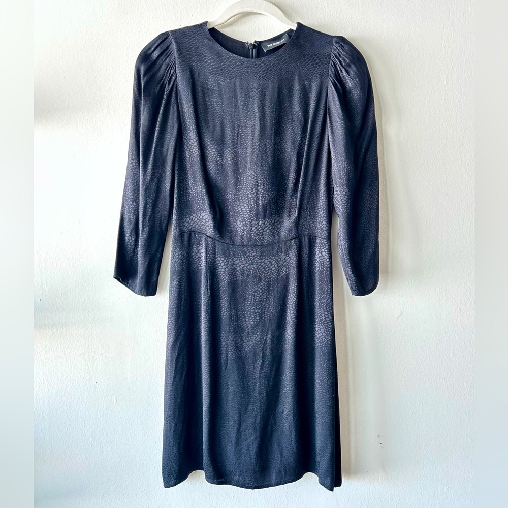 THE KOOPLES Coffy Jacquard Short Black Dress Satin Silk Leopard Print Mini Dress